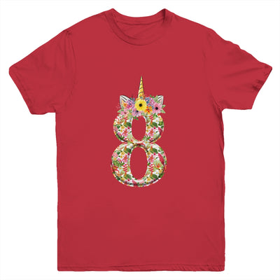 8th Birthday Girl 8 Years Old Awesome Unicorn Flower Youth Shirt | siriusteestore