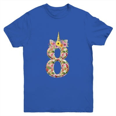 8th Birthday Girl 8 Years Old Awesome Unicorn Flower Youth Shirt | siriusteestore