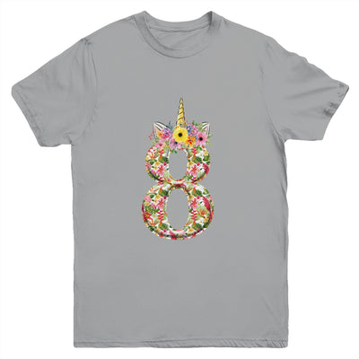 8th Birthday Girl 8 Years Old Awesome Unicorn Flower Youth Shirt | siriusteestore