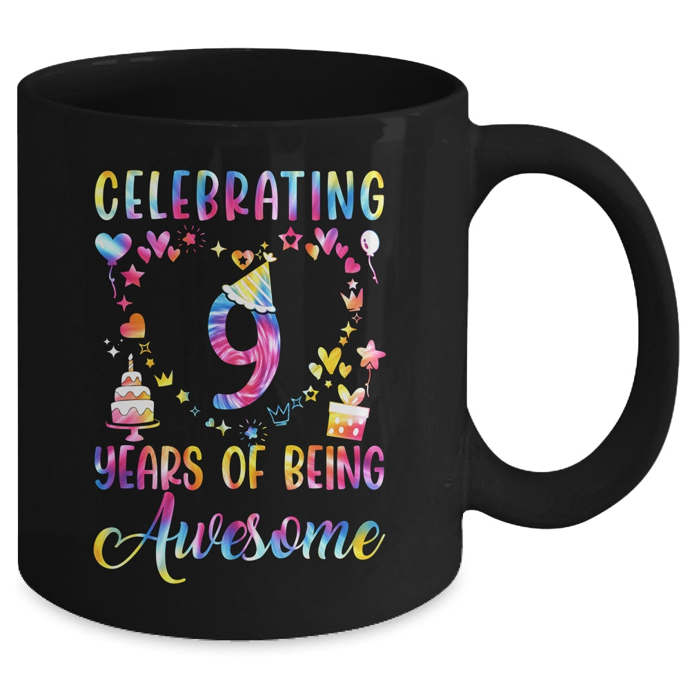 9 Years Of Being Awesome 9 Years Old 9th Birthday Tie Dye Mug | siriusteestore