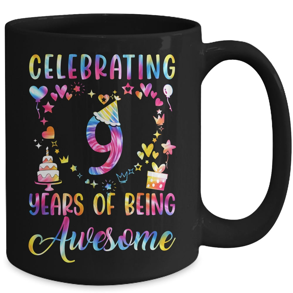 9 Years Of Being Awesome 9 Years Old 9th Birthday Tie Dye Mug | siriusteestore