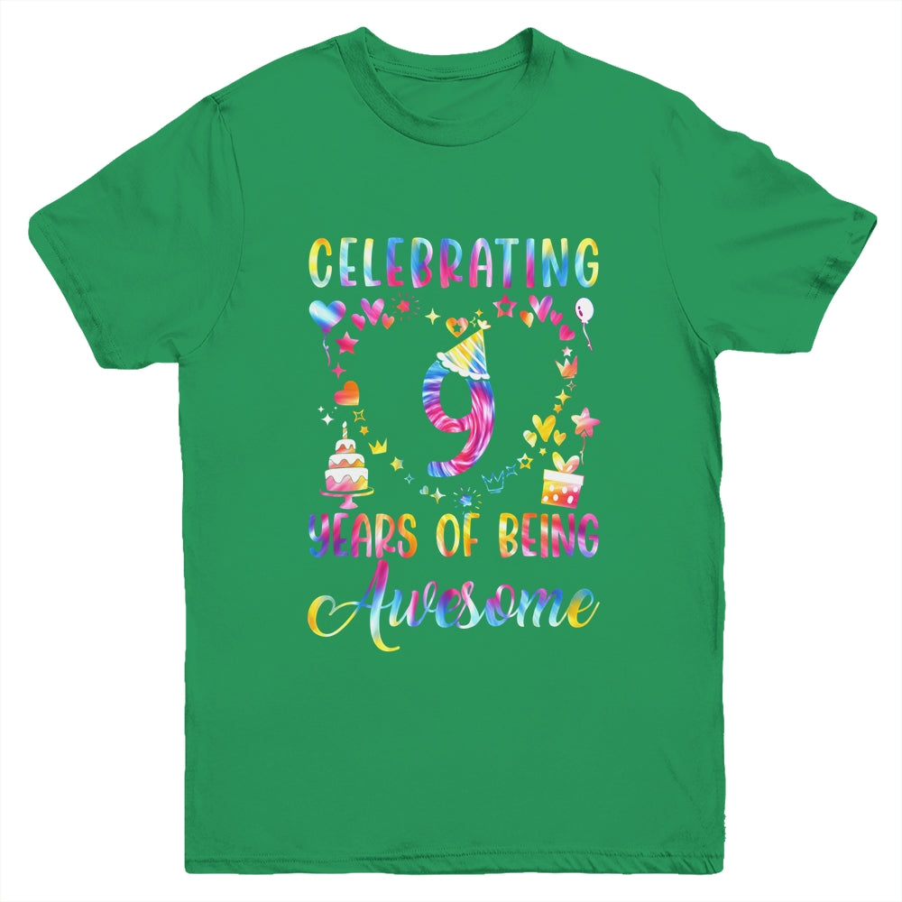 9 Years Of Being Awesome 9 Years Old 9th Birthday Tie Dye Youth Shirt | siriusteestore