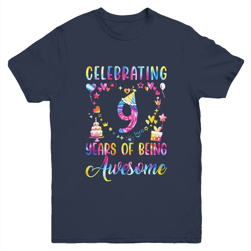 9 Years Of Being Awesome 9 Years Old 9th Birthday Tie Dye Youth Shirt | siriusteestore