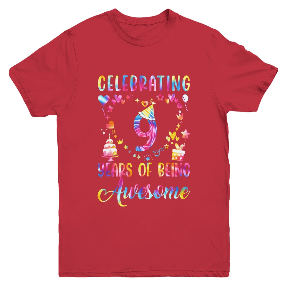 9 Years Of Being Awesome 9 Years Old 9th Birthday Tie Dye Youth Shirt | siriusteestore