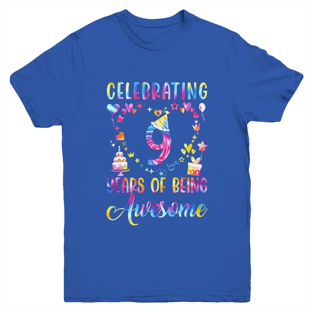 9 Years Of Being Awesome 9 Years Old 9th Birthday Tie Dye Youth Shirt | siriusteestore