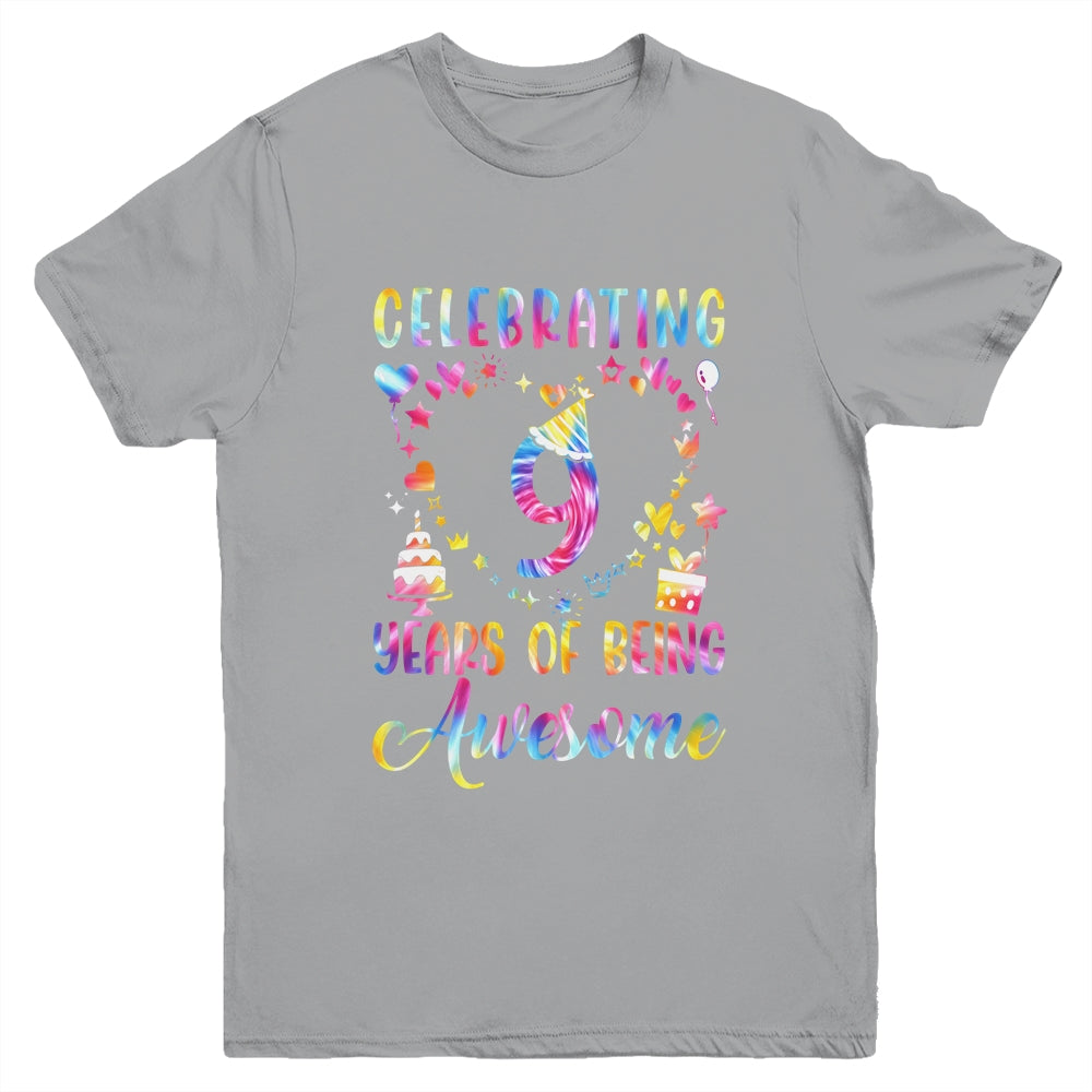 9 Years Of Being Awesome 9 Years Old 9th Birthday Tie Dye Youth Shirt | siriusteestore