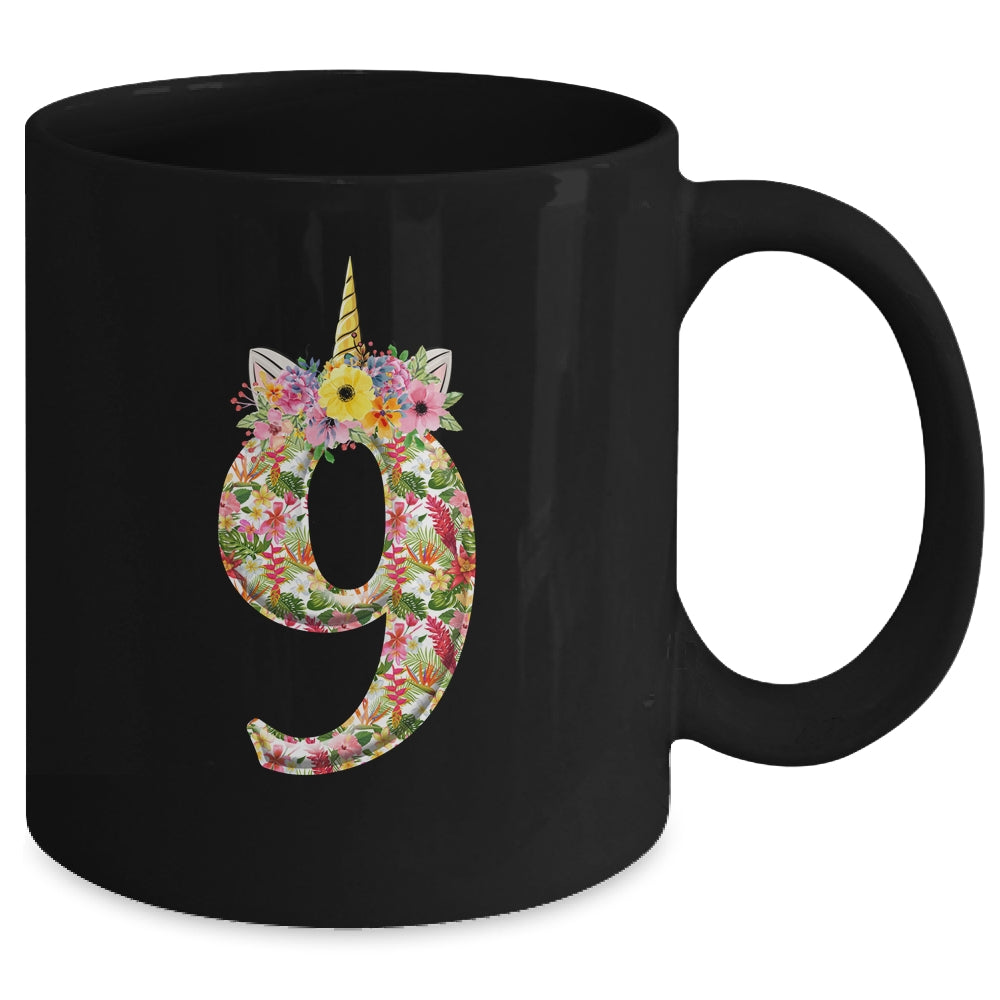 9th Birthday Girl 9 Years Old Awesome Unicorn Flower Mug | siriusteestore