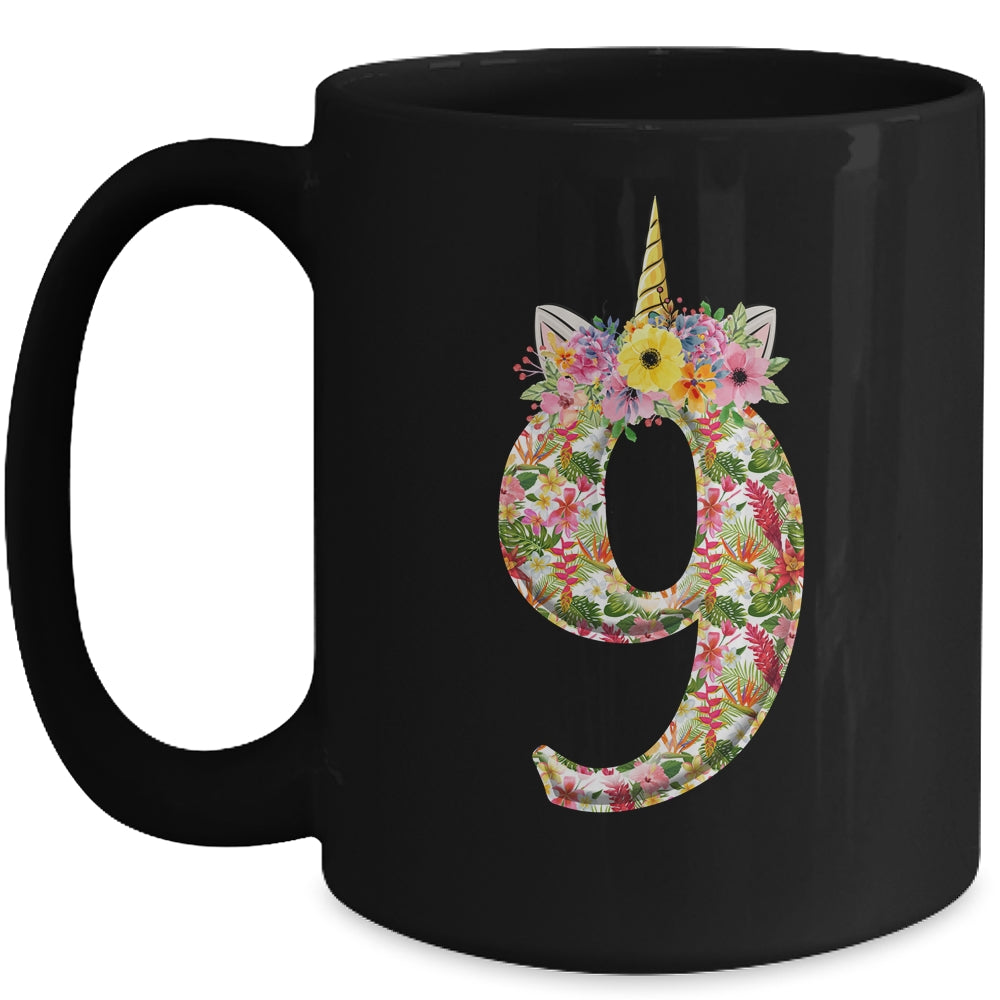 9th Birthday Girl 9 Years Old Awesome Unicorn Flower Mug | siriusteestore