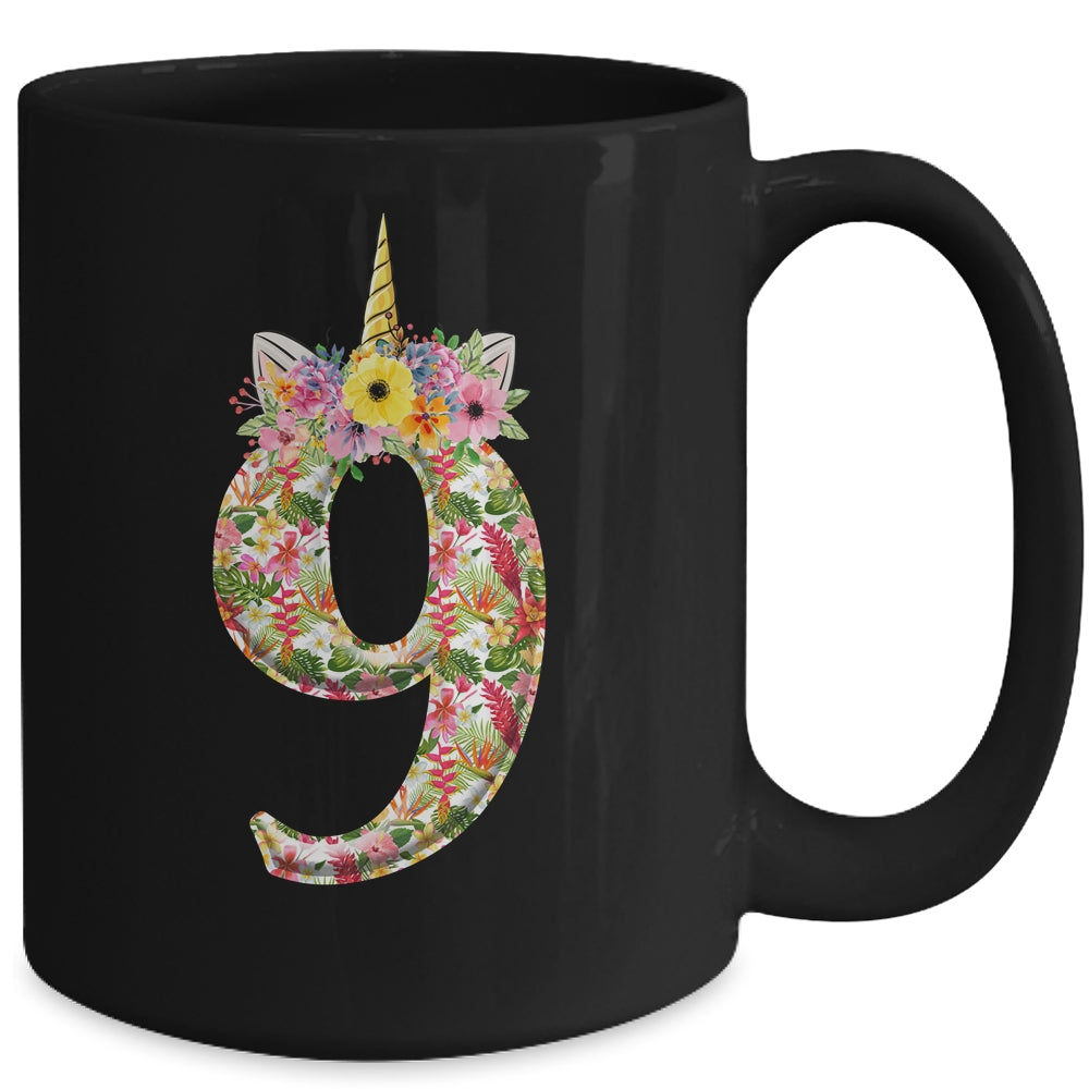 9th Birthday Girl 9 Years Old Awesome Unicorn Flower Mug | siriusteestore