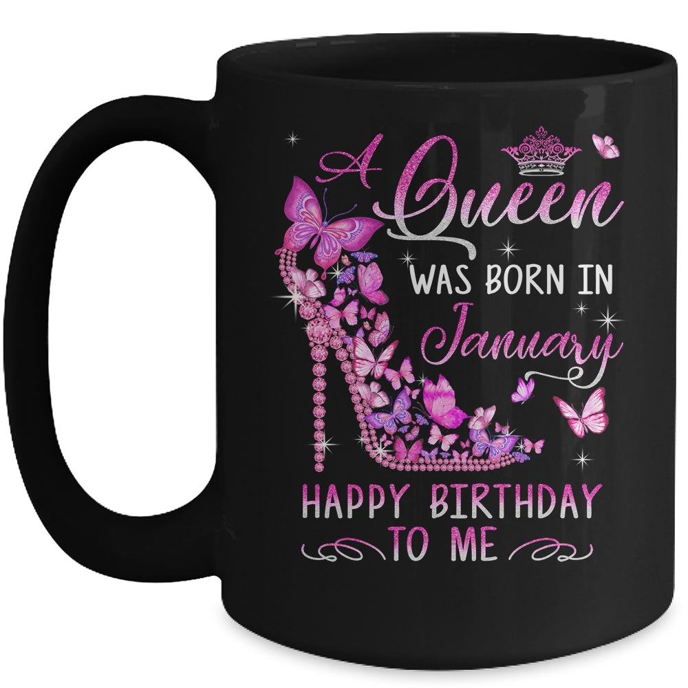 A Queen Was Born In January Happy Birthday To Me Pink Mug | siriusteestore