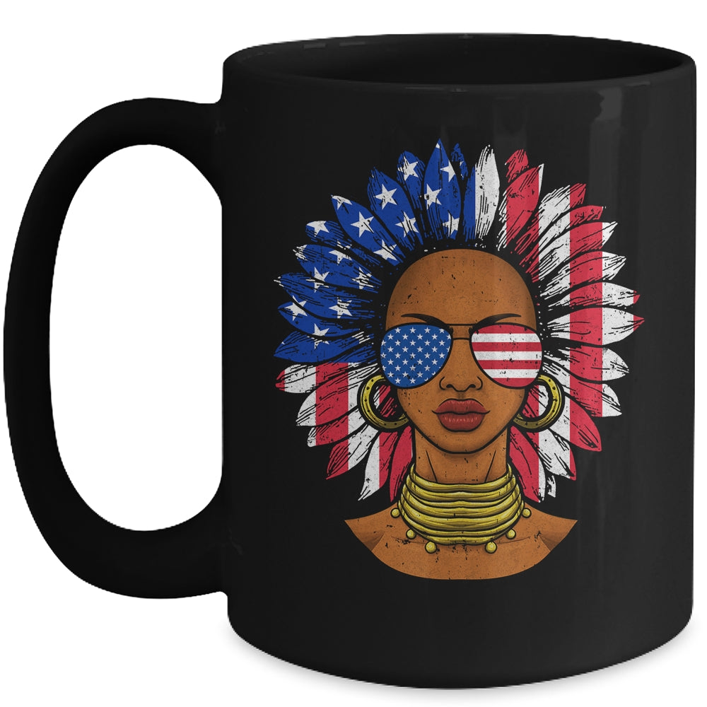 Afro Sunflower African American 4th Of July Melanin Mug | siriusteestore
