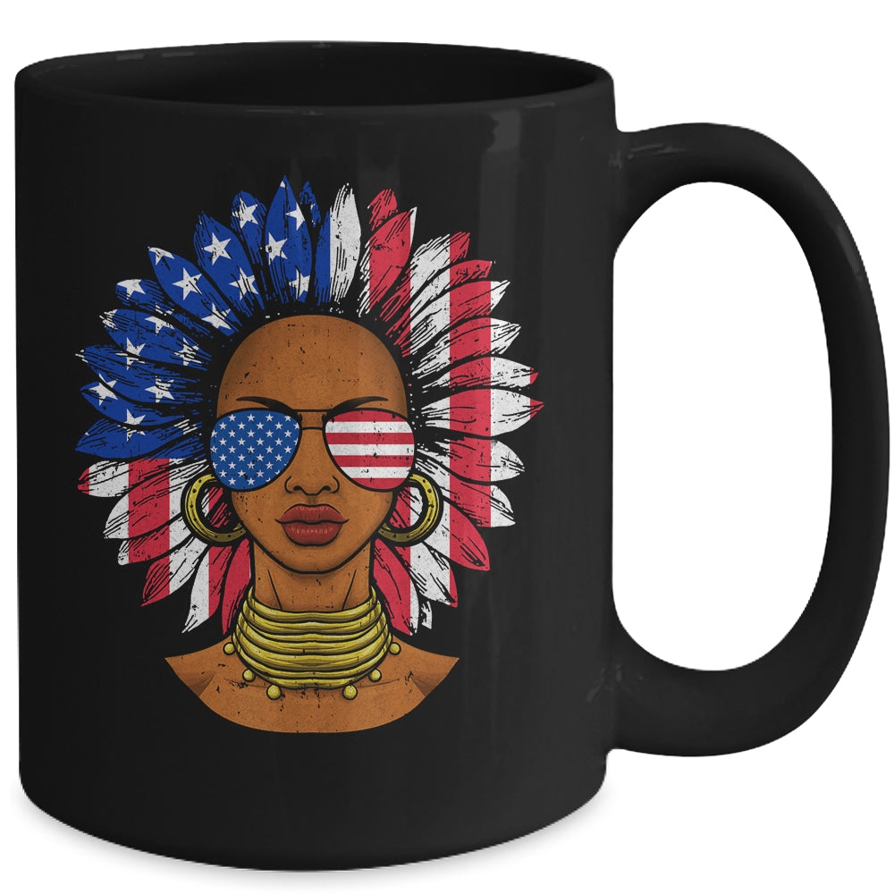 Afro Sunflower African American 4th Of July Melanin Mug | siriusteestore