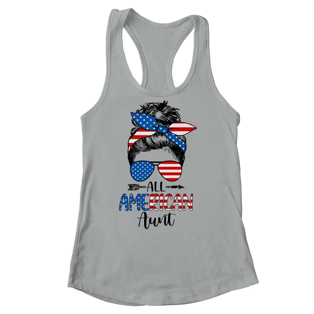 All American Aunt Happy 4th July Day Messy Hair Shirt & Tank Top | siriusteestore