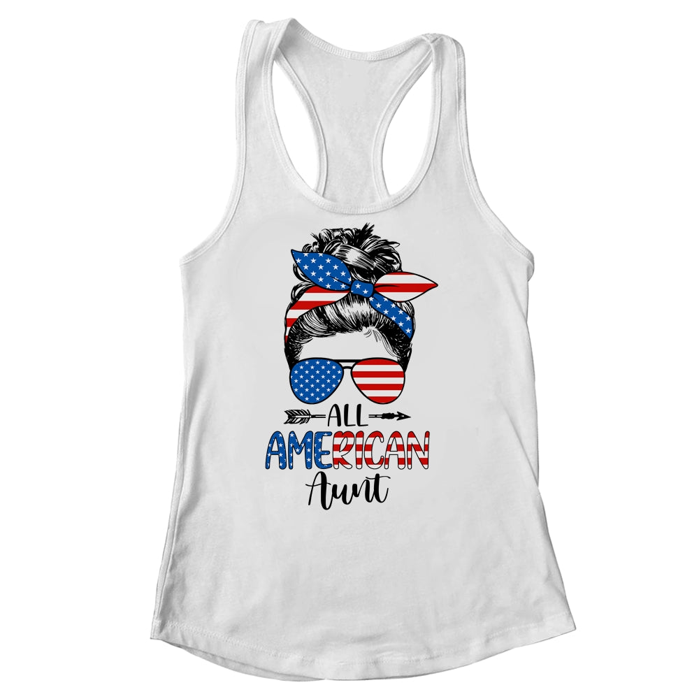 All American Aunt Happy 4th July Day Messy Hair Shirt & Tank Top | siriusteestore