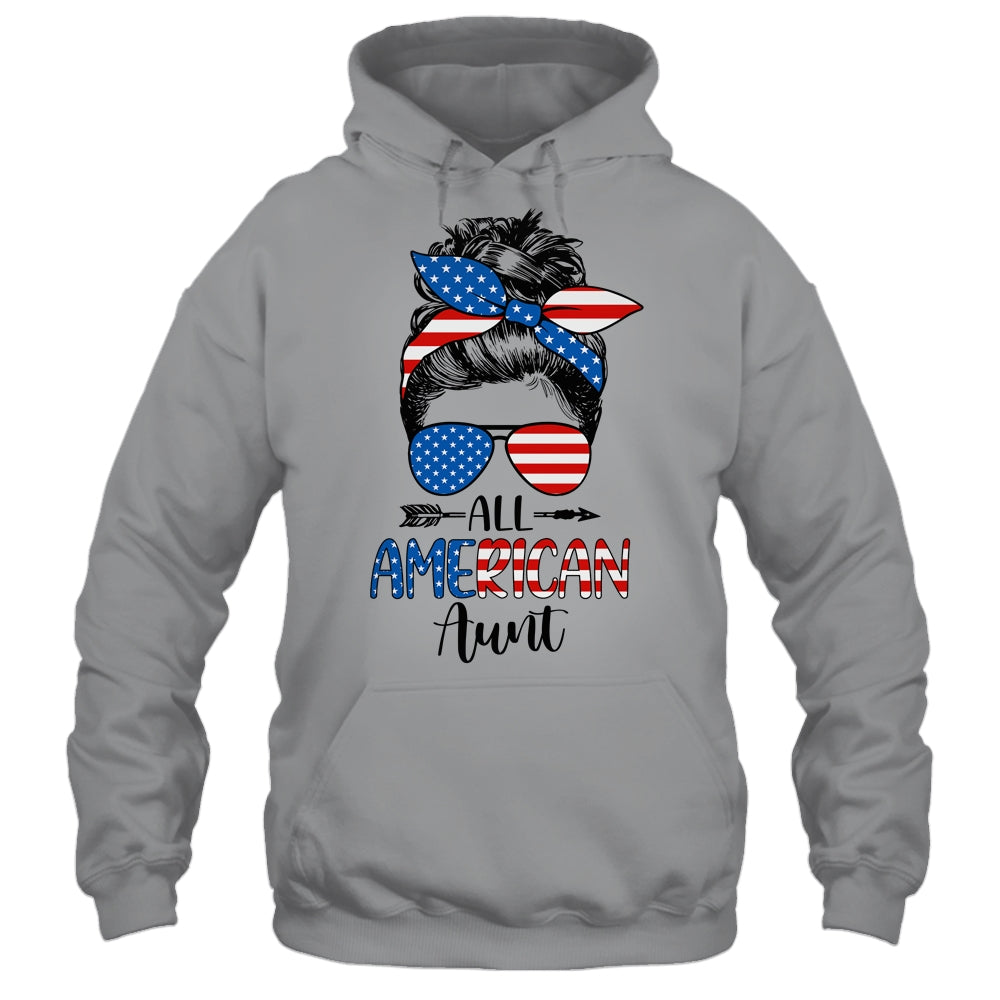 All American Aunt Happy 4th July Day Messy Hair Shirt & Tank Top | siriusteestore