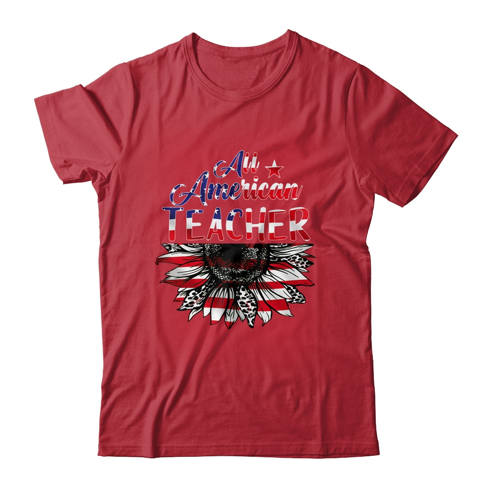 All American Teacher Sunflower American Flag 4th Of July Shirt & Tank Top | siriusteestore