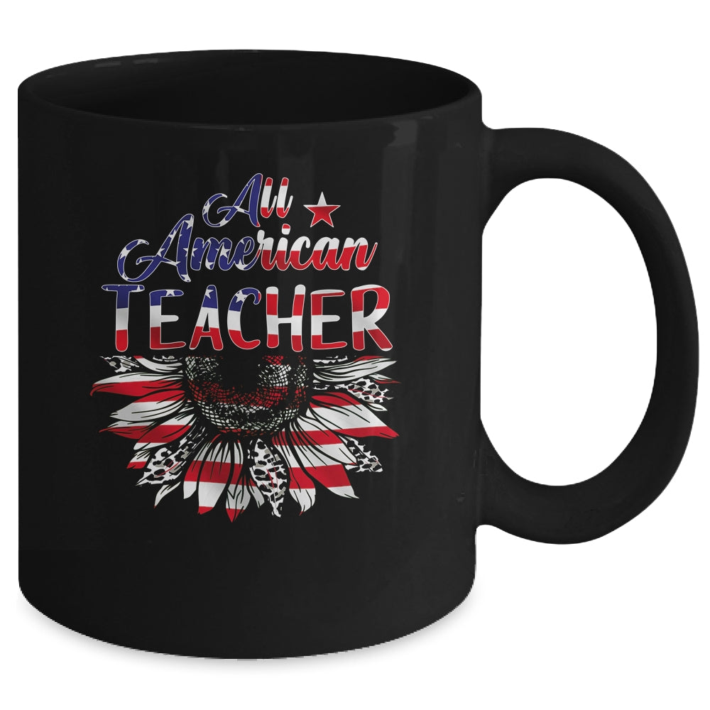 All American Teacher Sunflower American Flag 4th Of July Mug | siriusteestore