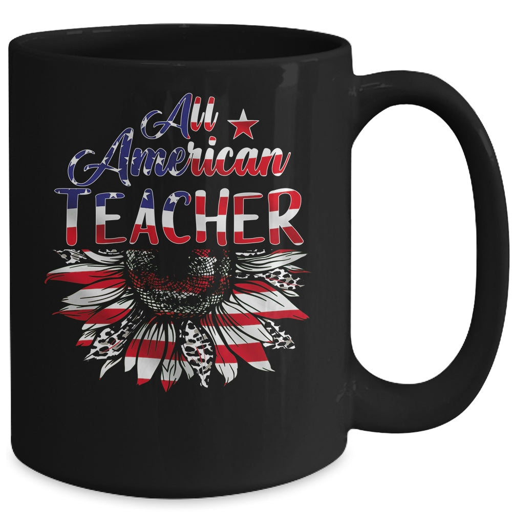 All American Teacher Sunflower American Flag 4th Of July Mug | siriusteestore