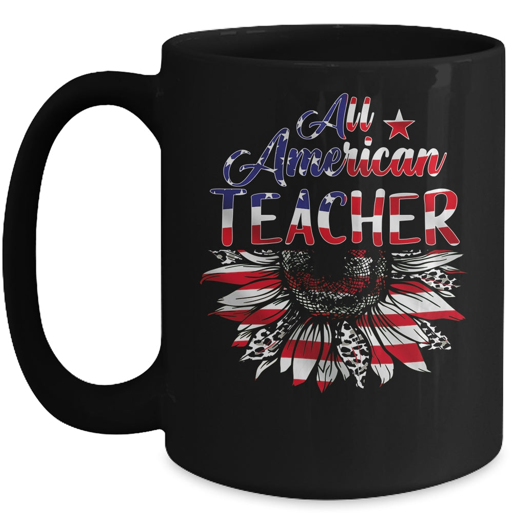 All American Teacher Sunflower American Flag 4th Of July Mug | siriusteestore