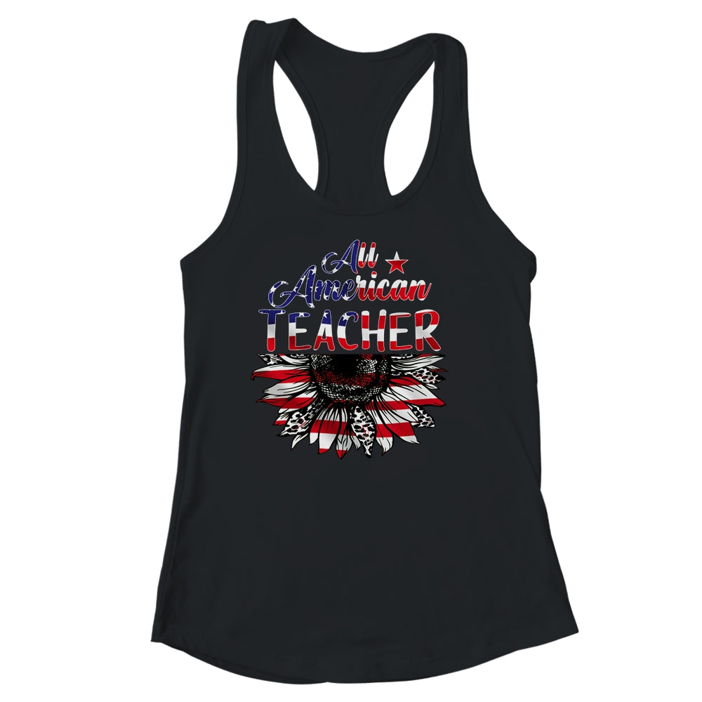 All American Teacher Sunflower American Flag 4th Of July Shirt & Tank Top | siriusteestore