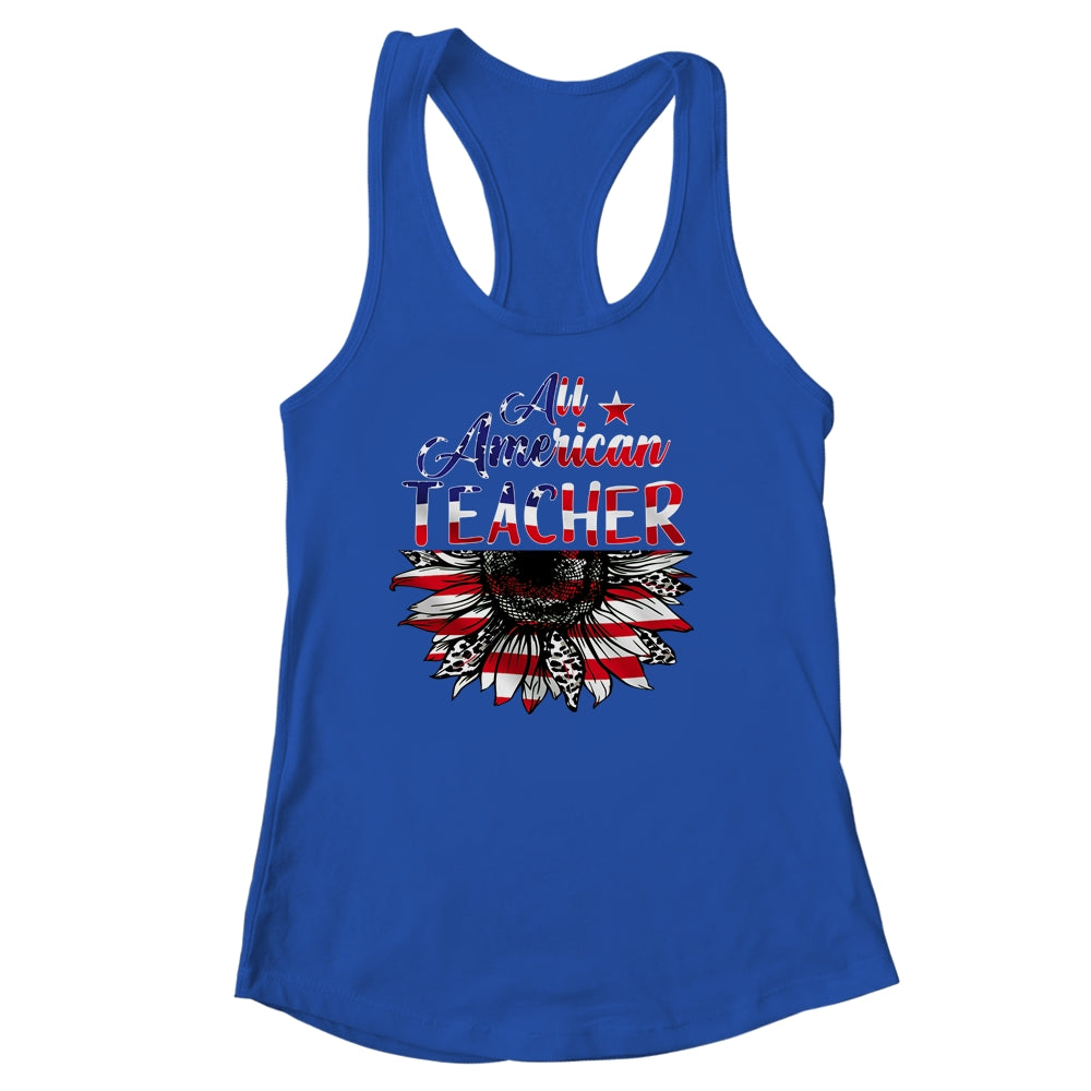 All American Teacher Sunflower American Flag 4th Of July Shirt & Tank Top | siriusteestore