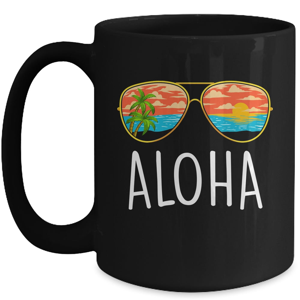 Aloha Hawaii Hawaiian Island Sunglasses Palm Trees Beach Mug | siriusteestore