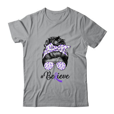 Alzheimer's Awareness Messy Bun Warrior Believe Purple Shirt & Tank Top | siriusteestore