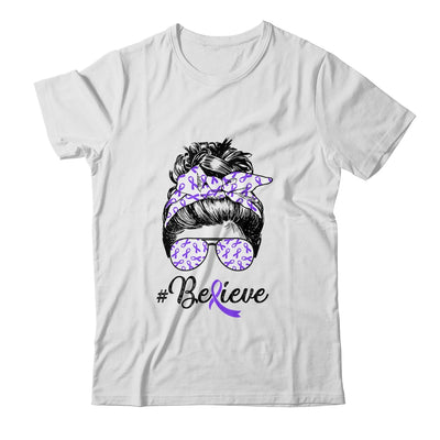 Alzheimer's Awareness Messy Bun Warrior Believe Purple Shirt & Tank Top | siriusteestore