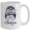 Alzheimer's Awareness Messy Bun Warrior Believe Purple Mug | siriusteestore