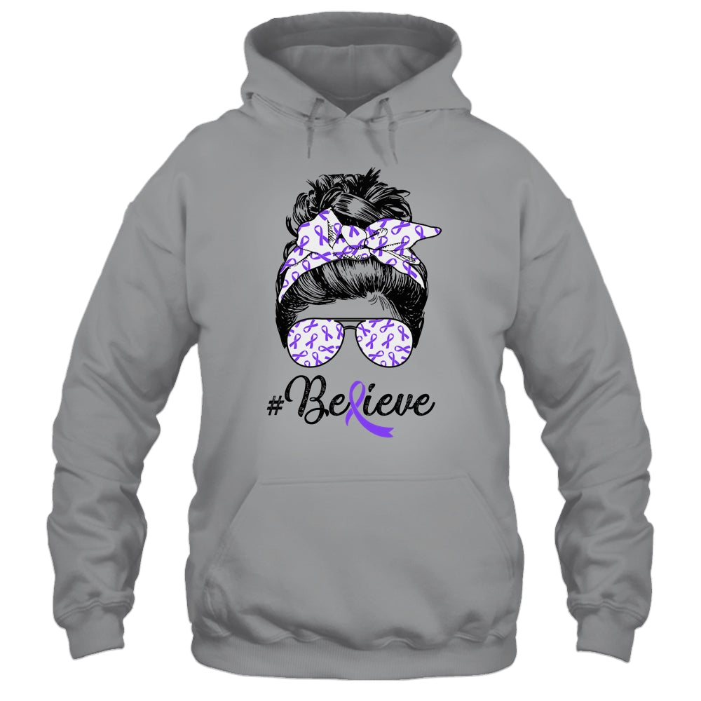 Alzheimer's Awareness Messy Bun Warrior Believe Purple Shirt & Tank Top | siriusteestore