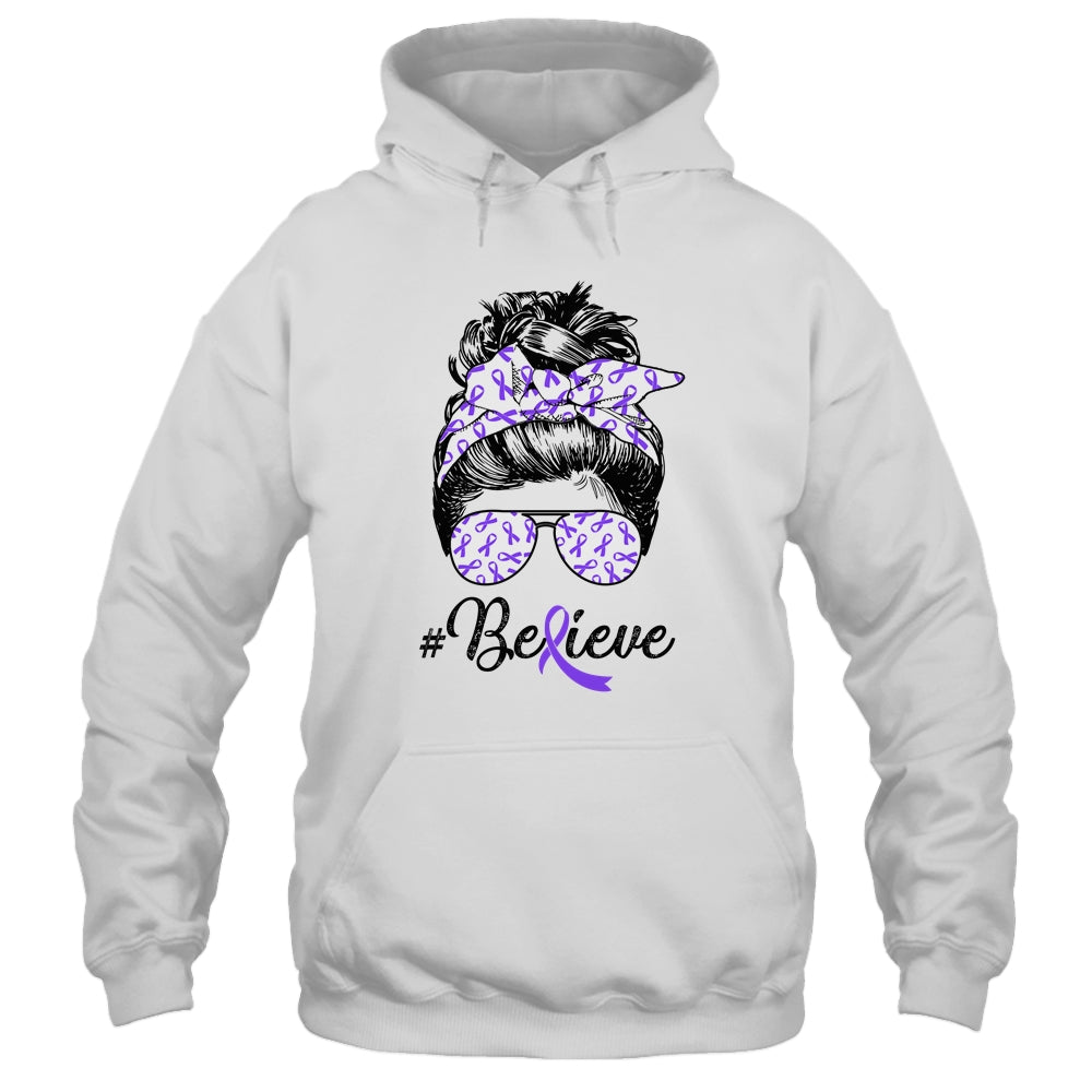Alzheimer's Awareness Messy Bun Warrior Believe Purple Shirt & Tank Top | siriusteestore
