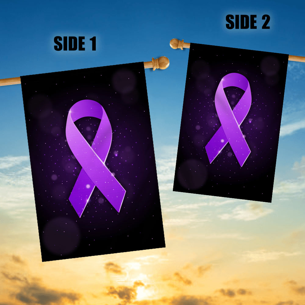 Alzheimer's Pancreatic Cystic Fibrosis Epilepsy Fibromyalgia Lupus Cancer Awareness Flag Purple Ribbon | siriusteestore