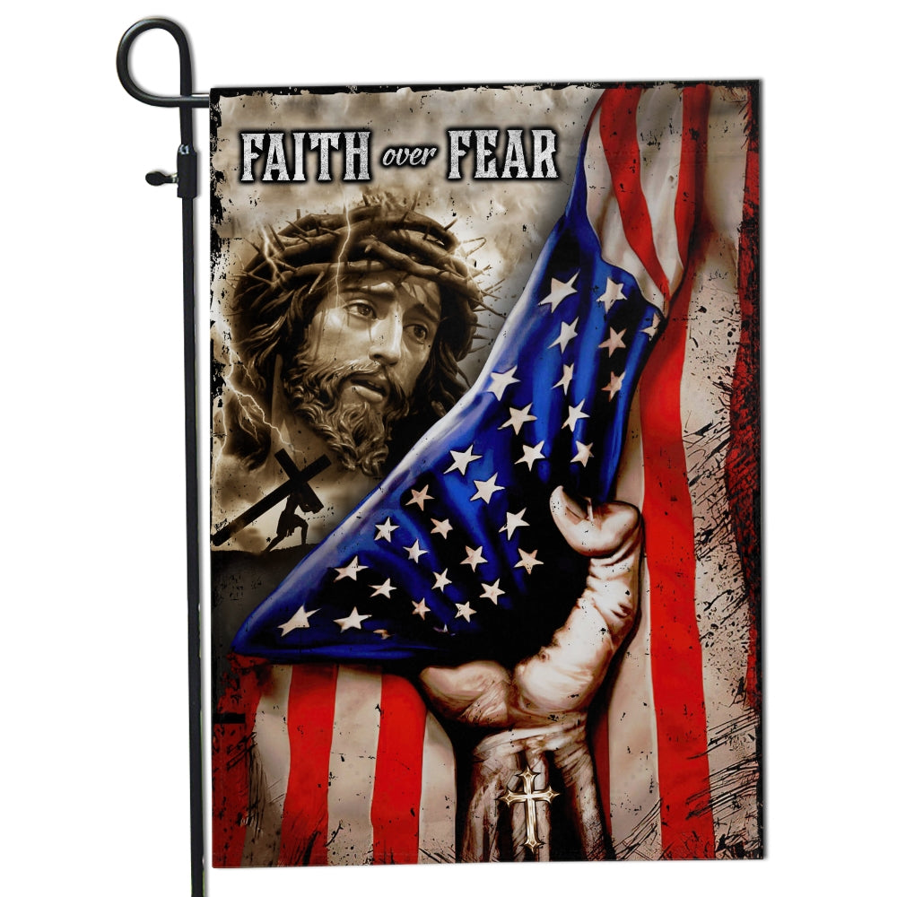 American Flag Faith Over Fear God Jesus Christian Garden Flag House Flag | siriusteestore