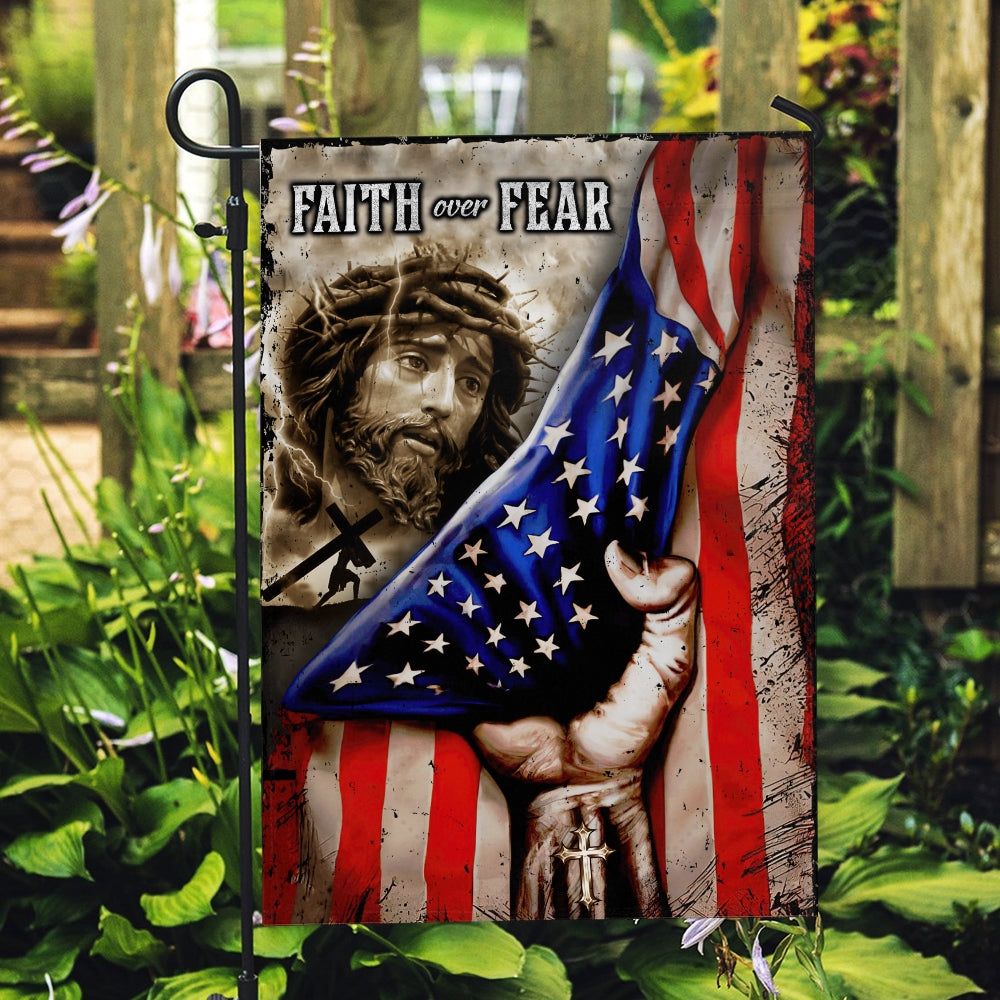 American Flag Faith Over Fear God Jesus Christian Garden Flag House Flag | siriusteestore