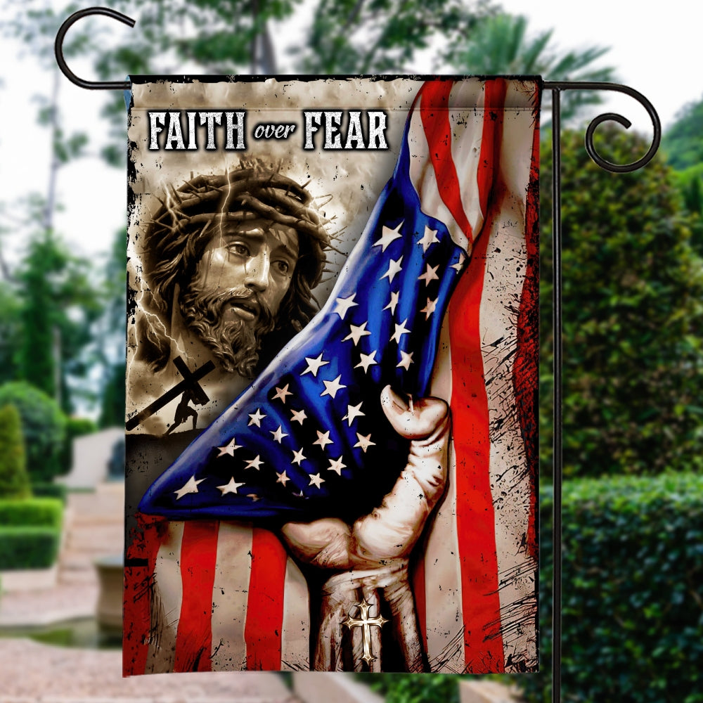 American Flag Faith Over Fear God Jesus Christian Garden Flag House Flag | siriusteestore