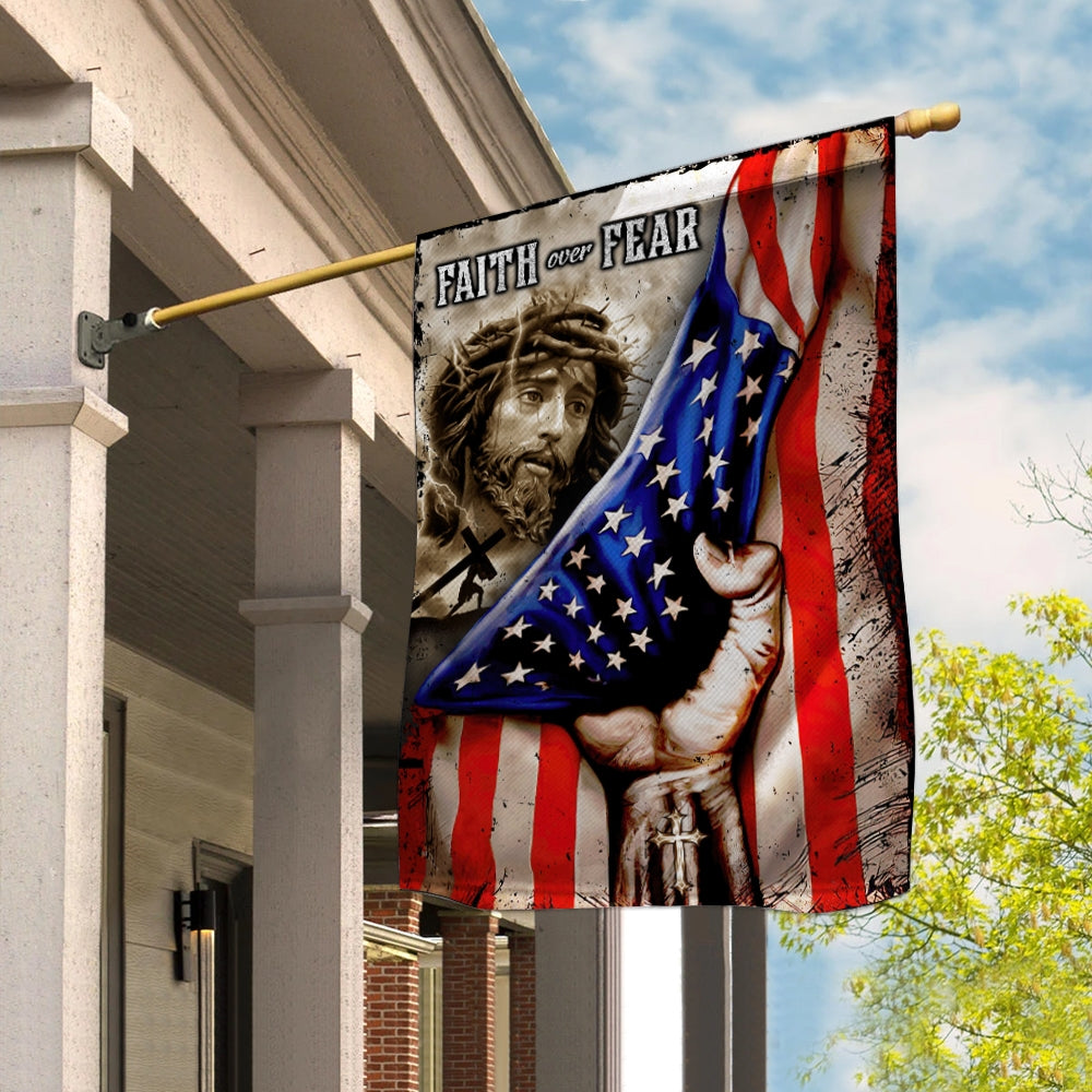 American Flag Faith Over Fear God Jesus Christian Garden Flag House Flag | siriusteestore