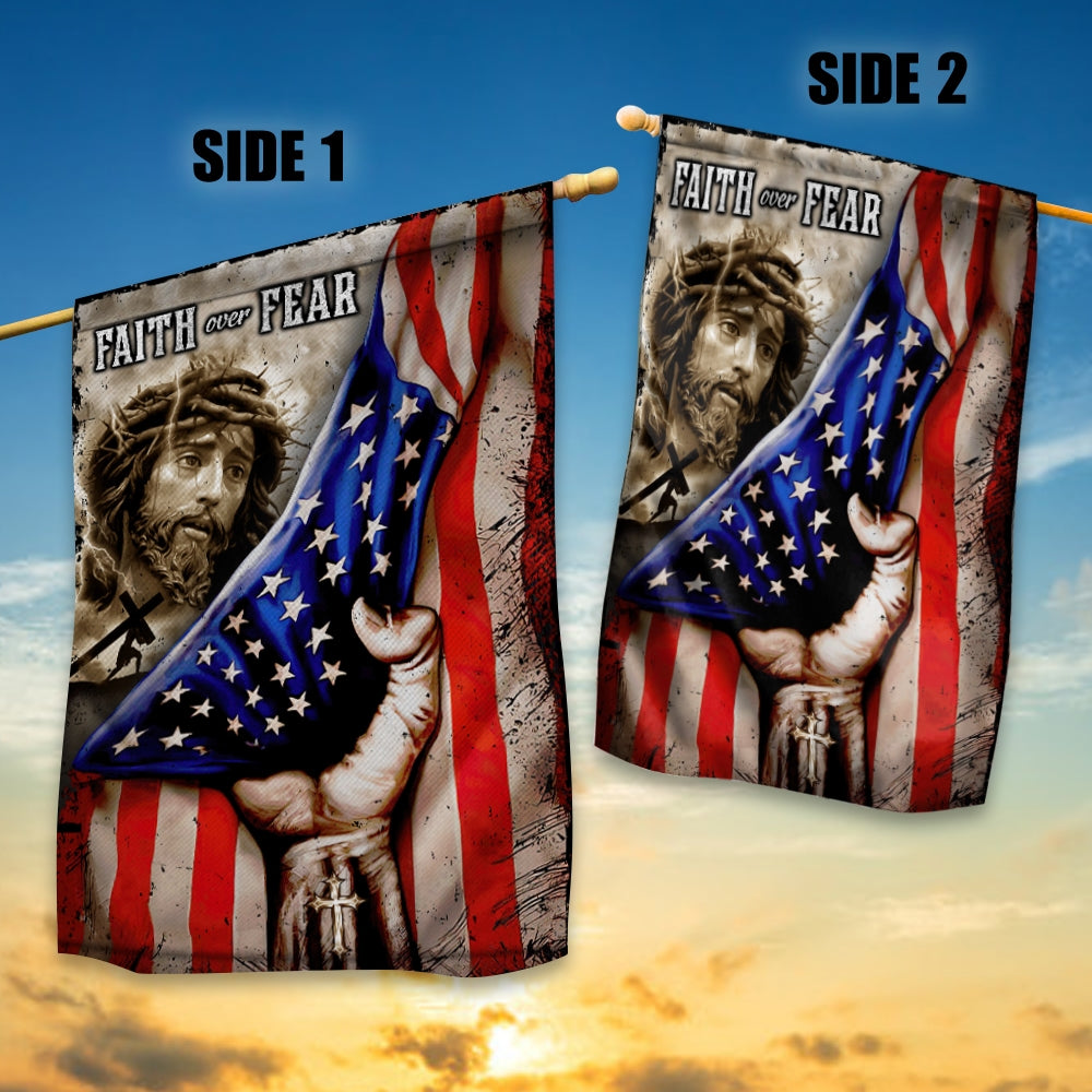 American Flag Faith Over Fear God Jesus Christian Garden Flag House Flag | siriusteestore