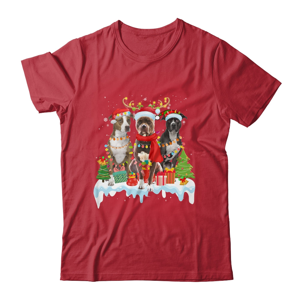 American Pitbull Terrier Christmas Lights Santa Elf Reindeer Shirt & Sweatshirt | siriusteestore