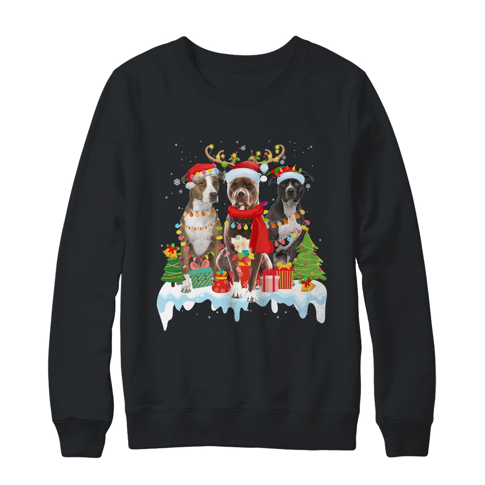 American Pitbull Terrier Christmas Lights Santa Elf Reindeer Shirt & Sweatshirt | siriusteestore