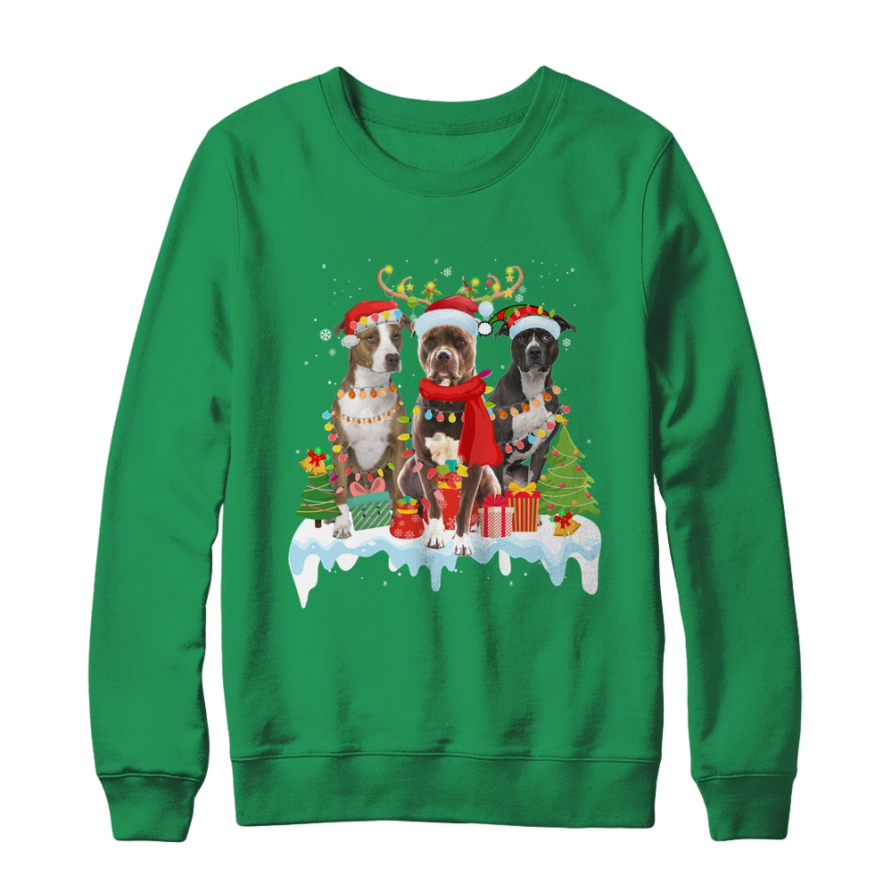 American Pitbull Terrier Christmas Lights Santa Elf Reindeer Shirt & Sweatshirt | siriusteestore
