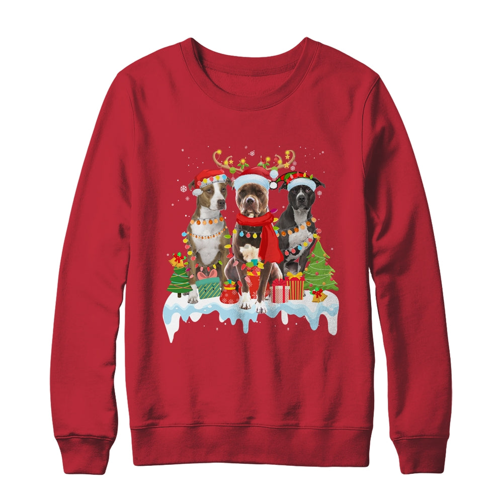 American Pitbull Terrier Christmas Lights Santa Elf Reindeer Shirt & Sweatshirt | siriusteestore