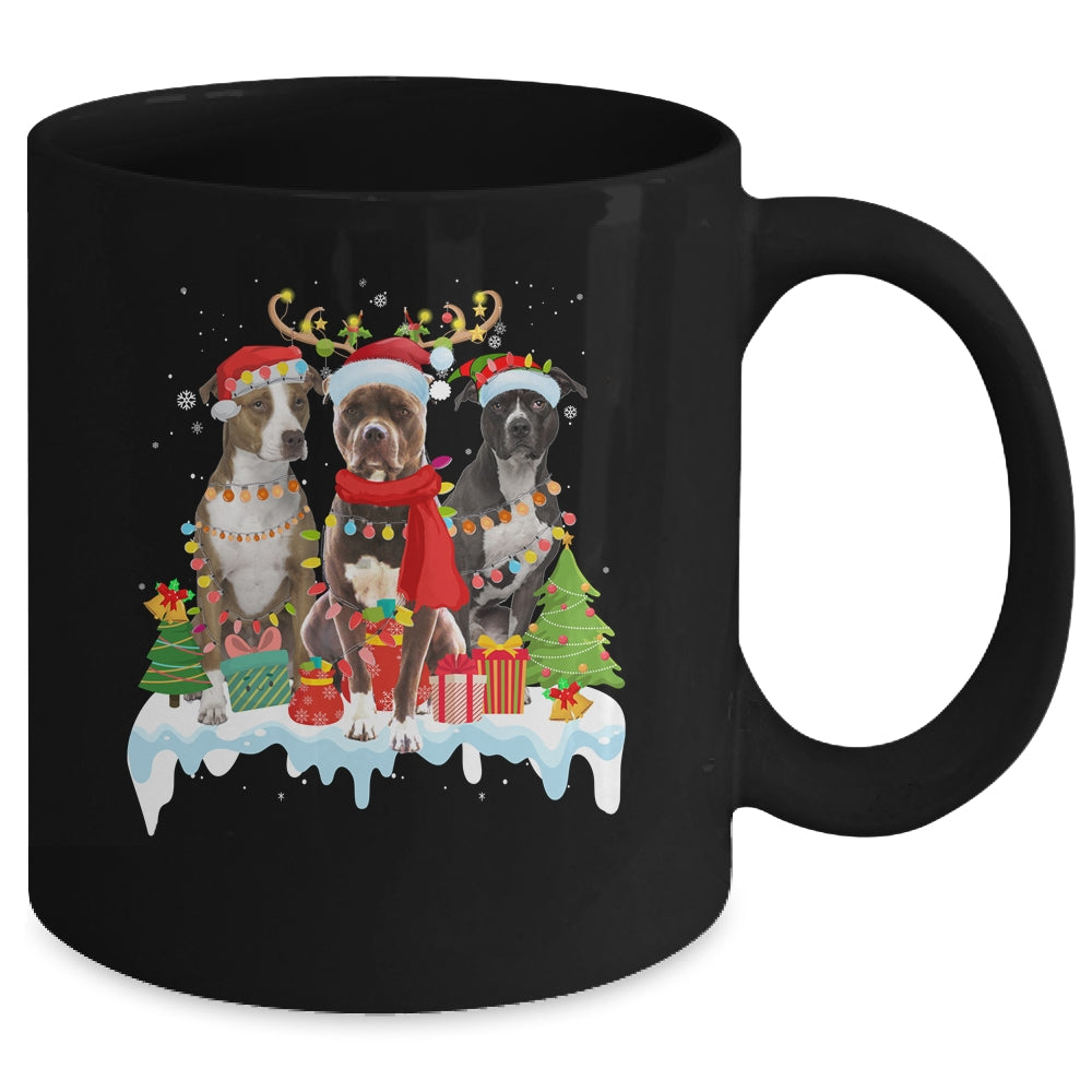 American Pitbull Terrier Christmas Lights Santa Elf Reindeer Mug | siriusteestore