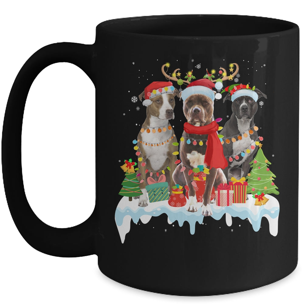 American Pitbull Terrier Christmas Lights Santa Elf Reindeer Mug | siriusteestore