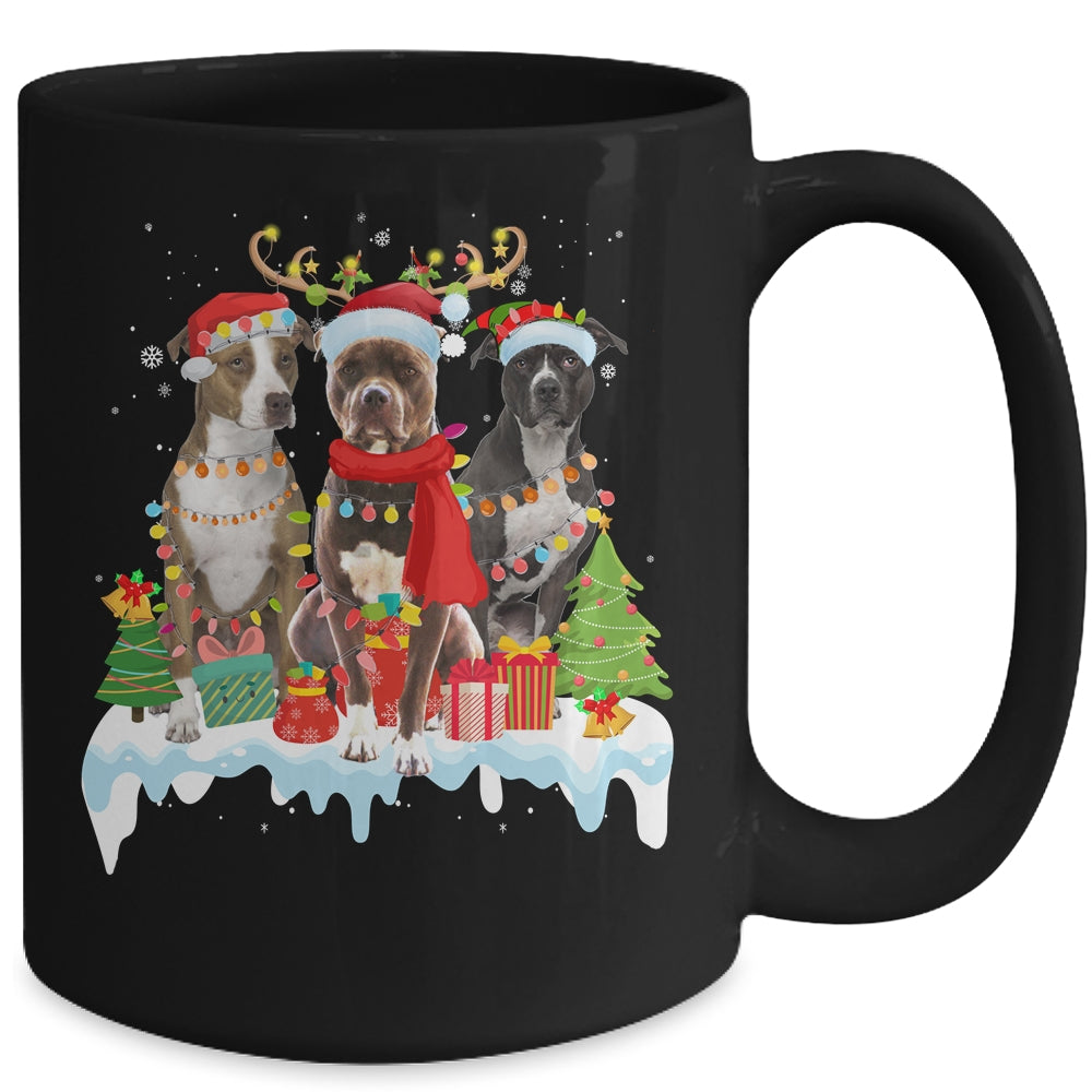 American Pitbull Terrier Christmas Lights Santa Elf Reindeer Mug | siriusteestore