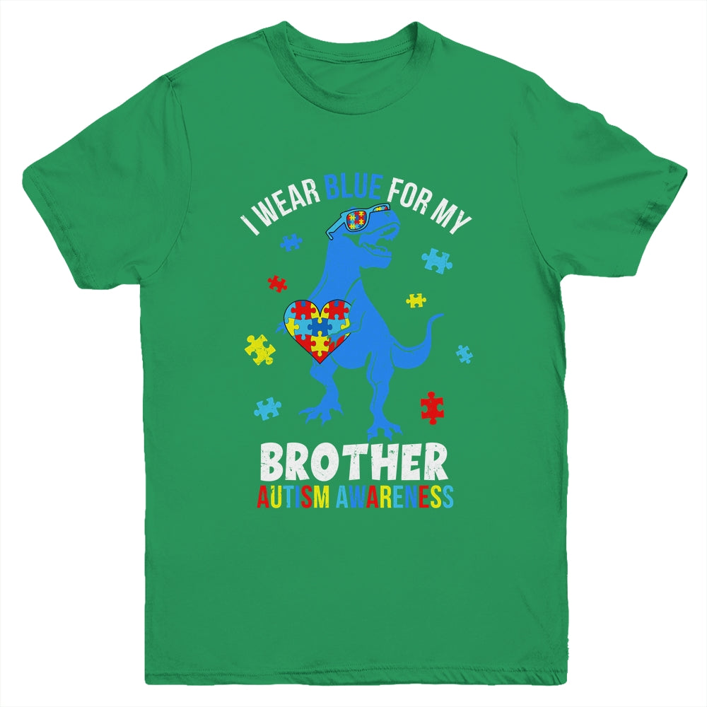 April I Wear Blue For Brother Dinosaur Autism Awareness Youth Shirt | siriusteestore