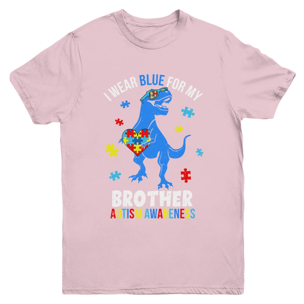 April I Wear Blue For Brother Dinosaur Autism Awareness Youth Shirt | siriusteestore