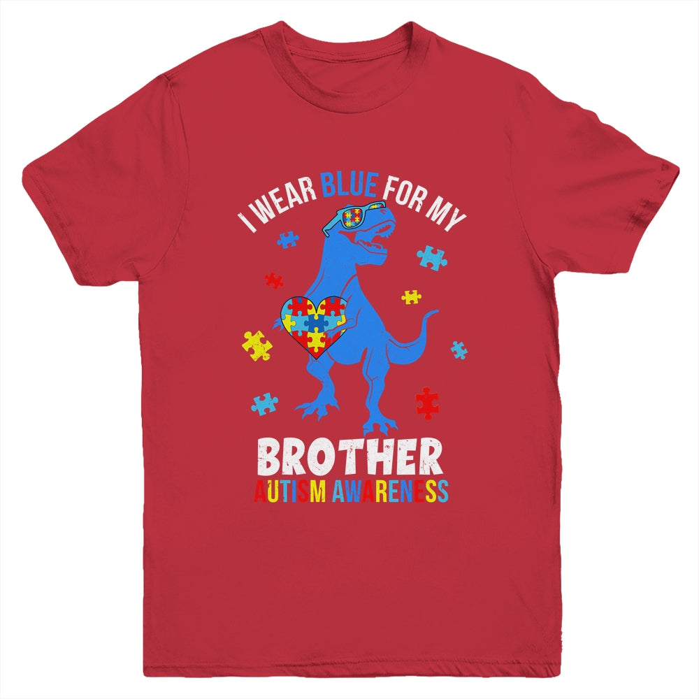 April I Wear Blue For Brother Dinosaur Autism Awareness Youth Shirt | siriusteestore