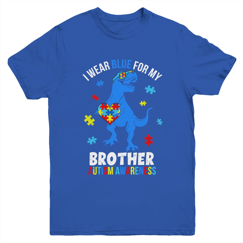 April I Wear Blue For Brother Dinosaur Autism Awareness Youth Shirt | siriusteestore