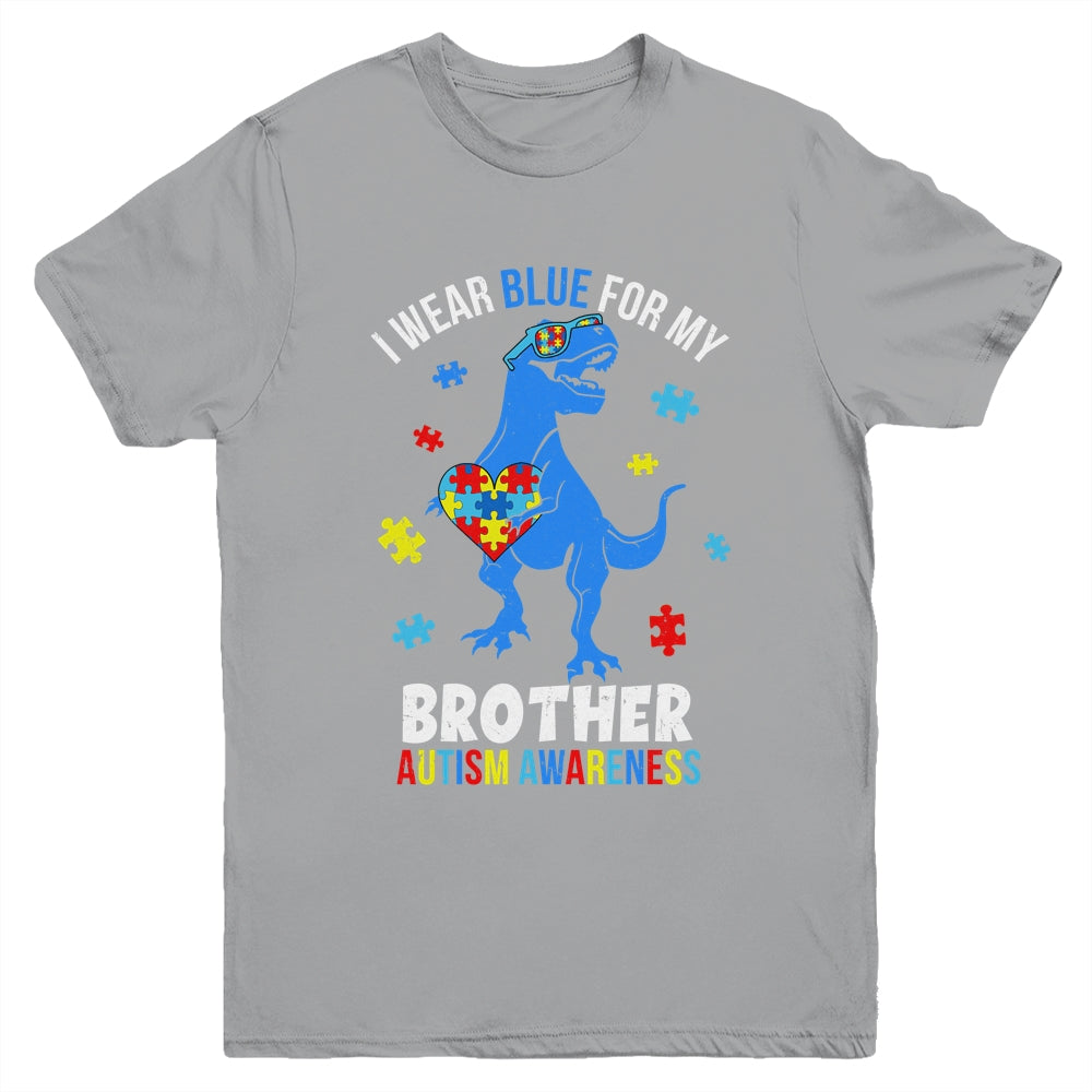 April I Wear Blue For Brother Dinosaur Autism Awareness Youth Shirt | siriusteestore
