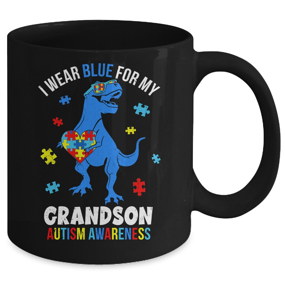 April I Wear Blue For Grandson Dinosaur Autism Awareness Mug | siriusteestore